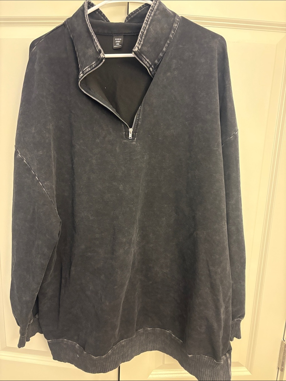 SHEIN Women's Washed Charcoal Zip-Up Sweater